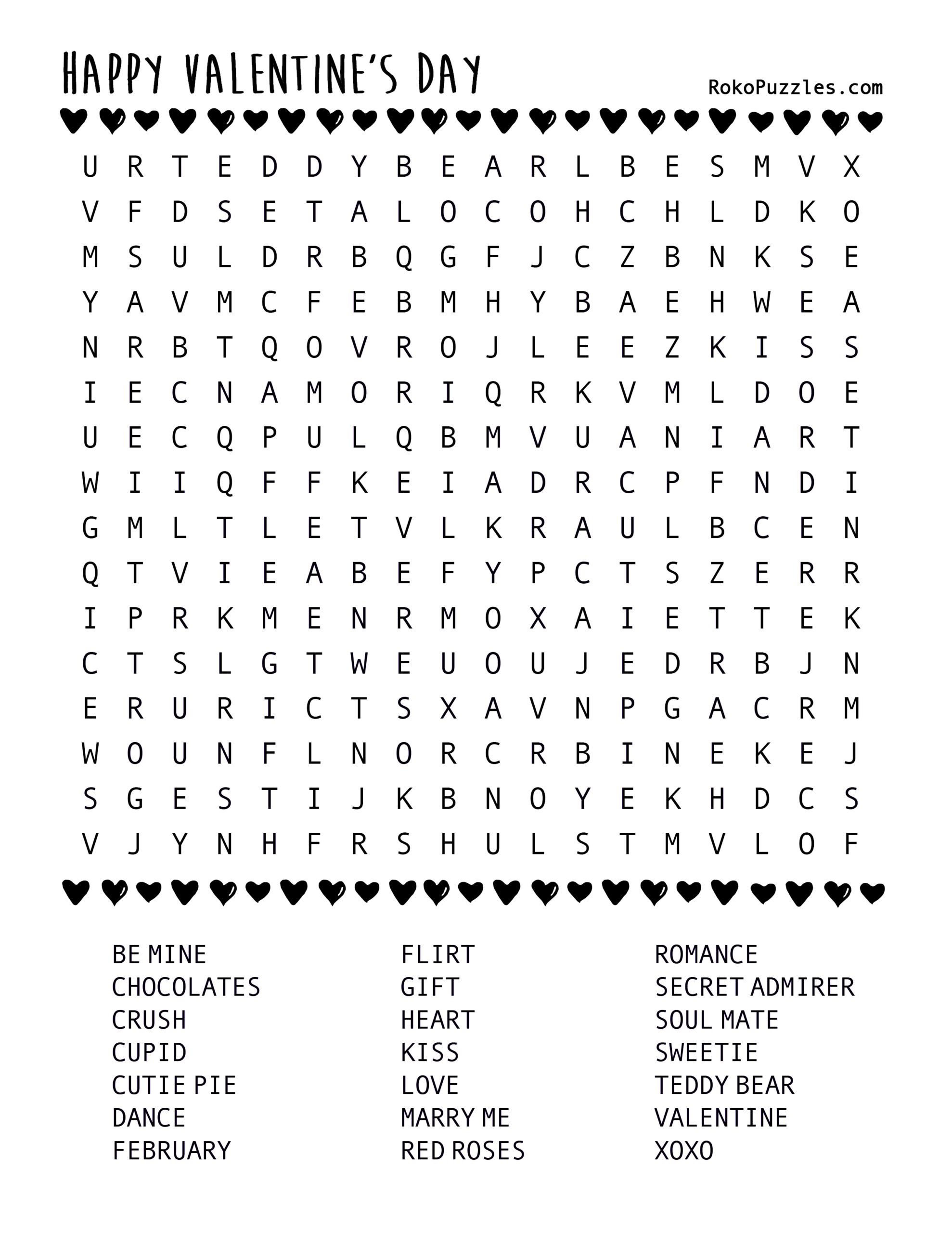 valentines day word search free printable
