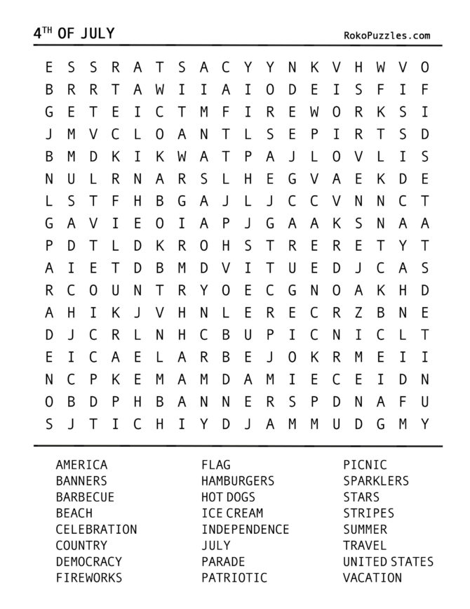 word search 4 of july
