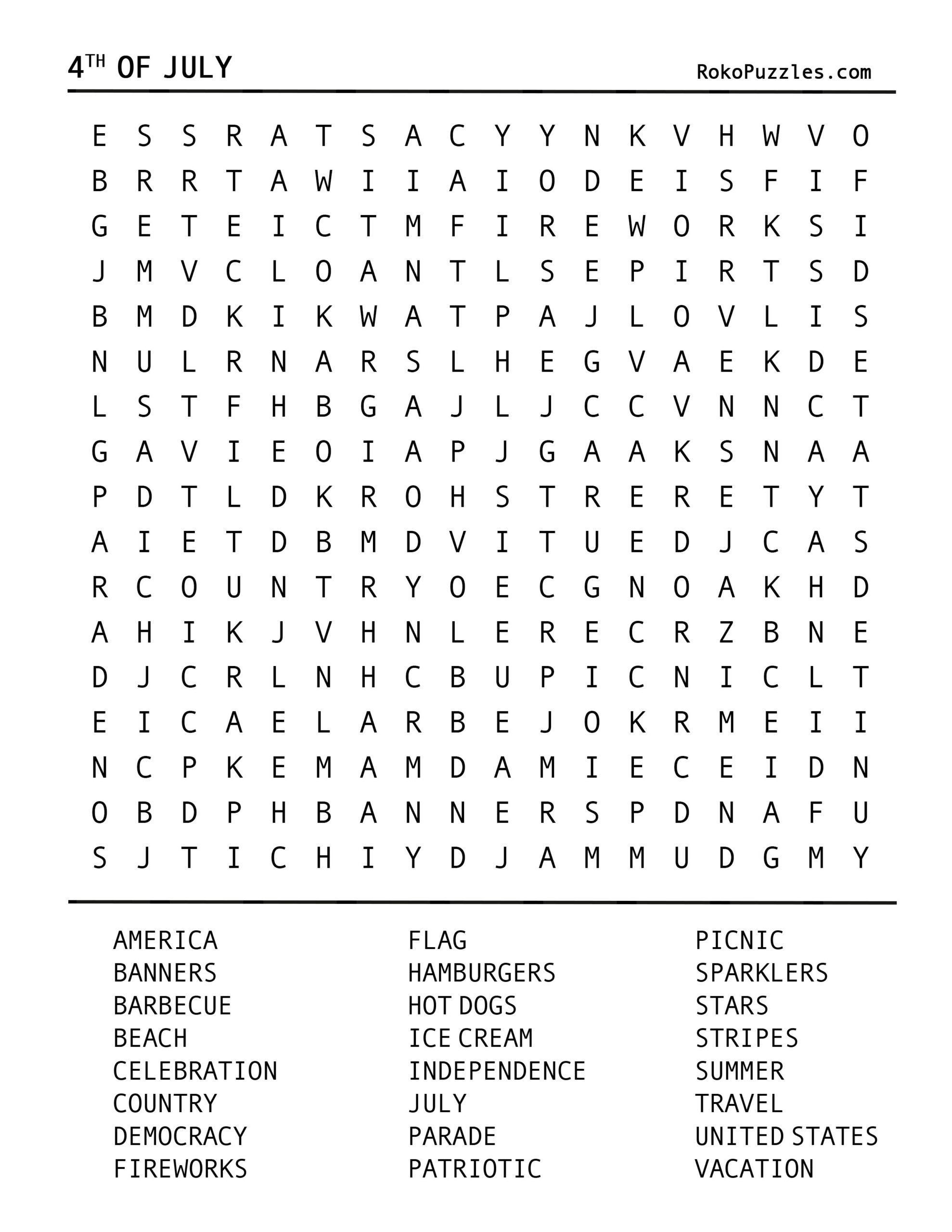 4th Of July Word Search RokoPuzzles