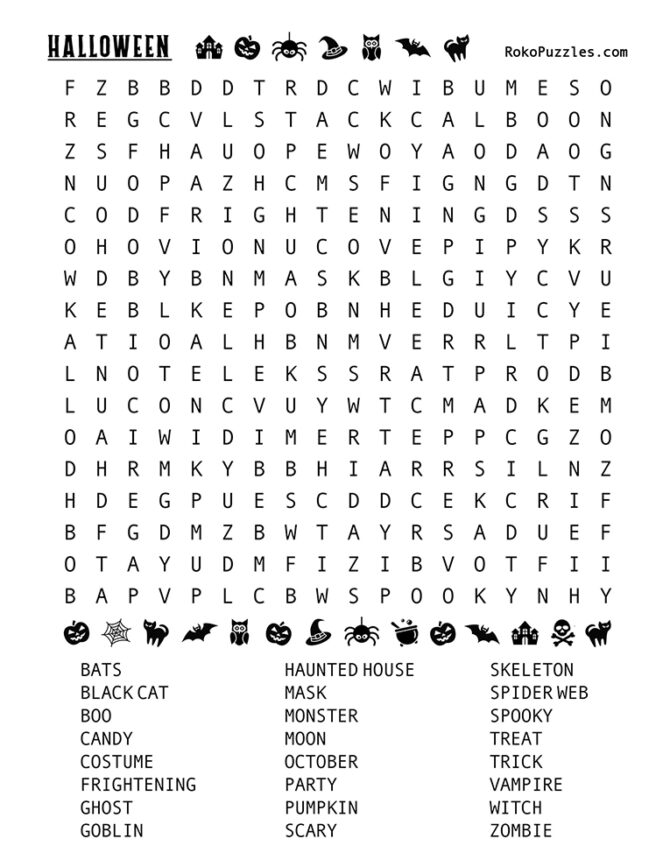 Halloween Word Search Free Printable Download – RokoPuzzles