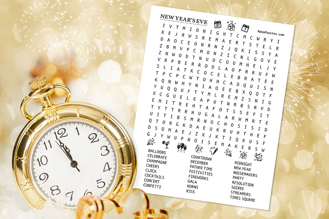 New Year’s Eve Large Print Word Search –  Free Printable Download