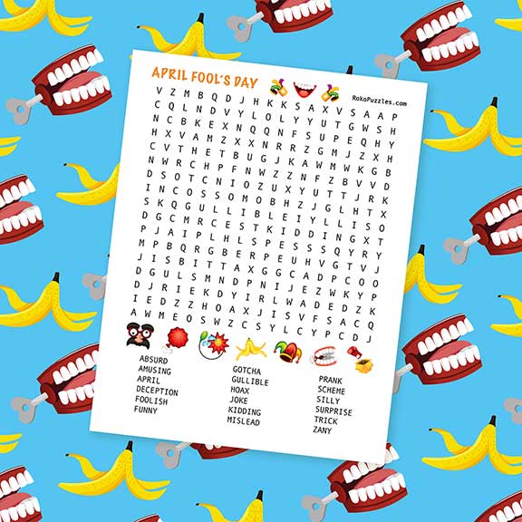 Large print April Fools Day Word Search Free Printable Download