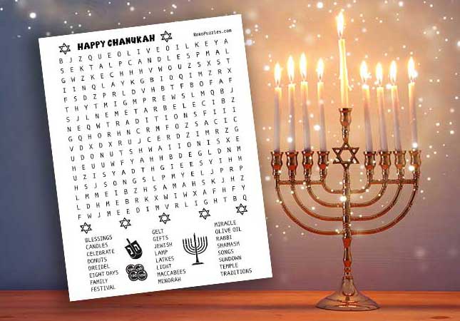 Chanukah Large Print Word Search – Free Printable Download