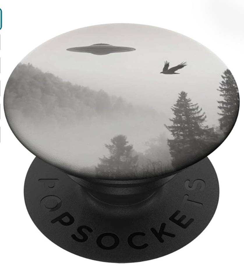 ufo in nature with bird popsocket black & white photo