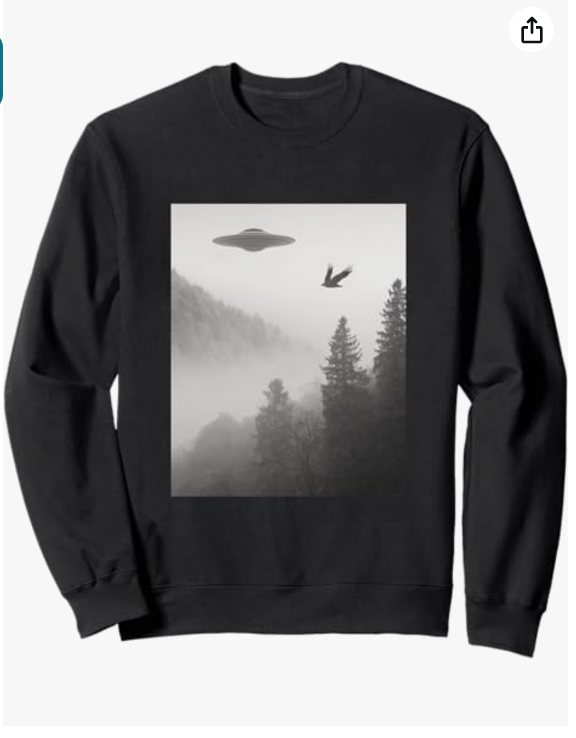 ufo in nature with bird sweatshirt black & white pic