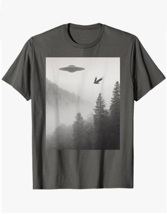 ufo in nature with bird tshirt B&W photo