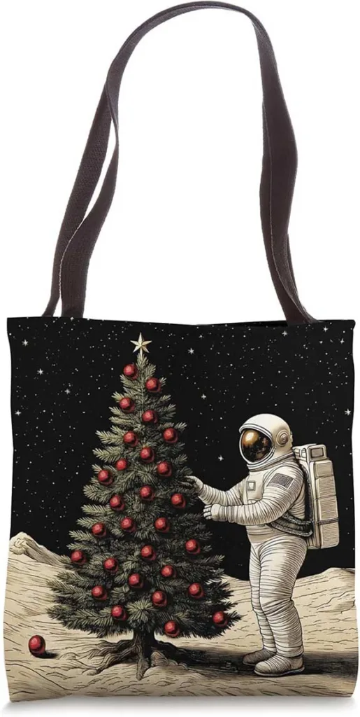 astronaut christmas tree tote bag promo